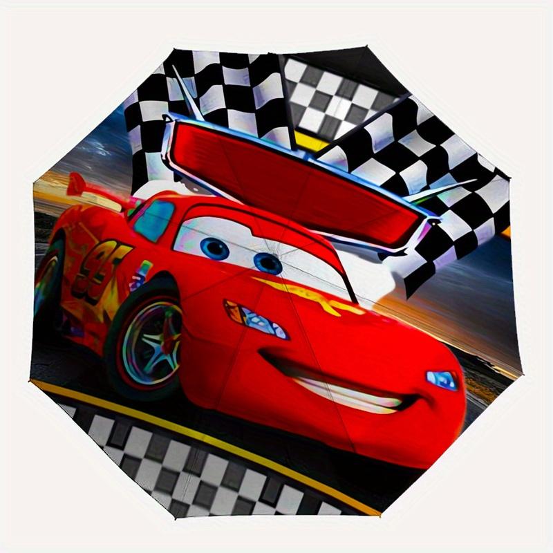 Lightning McQueen,Checkered Flag Automatic Folding Umbrella Simple 8 Rib Design, Bright Cartoon Pattern, Durable Iron Frame, Suitable For