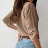 Damen Langarm Button-Down Frühling und Sommer Einfarbiges Langarmhemd