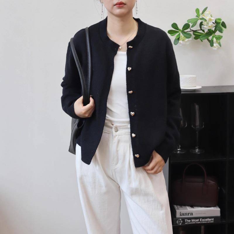 Autumn and Winter New Loose Solid Color Knitted Cardigan Round Neck Soft Waxy Lazy Wind Temperament Sweater Jacket Women