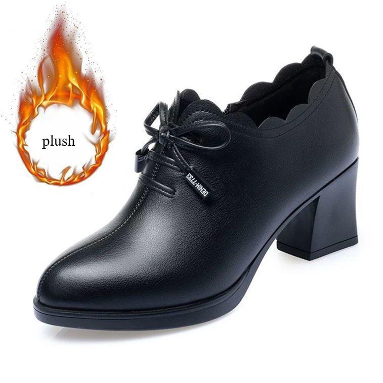 

Осенние кожаные туфли на среднем каблуке с бантом для женщин - Мягкие, универсальные, удобные туфли на высоком каблуке 41