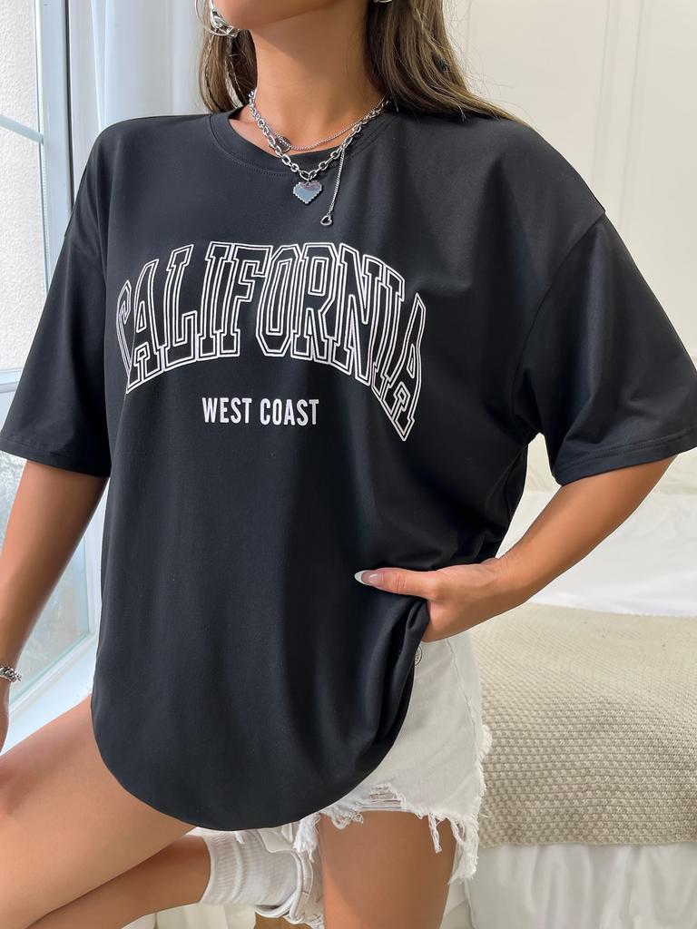 100 Cotton Womens TShirts California West Coast USA Letter Prints Tops Female Oversize Short Sleeve Tee Fashion Streetwear