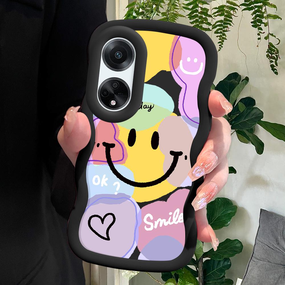 

Окрашенный узор Big Wave Edge Мягкий силиконовый материал Macaron чехол для телефона противоударный защитный резиновый чехол для OPPO Reno Realme Realme 12 5G чёрный