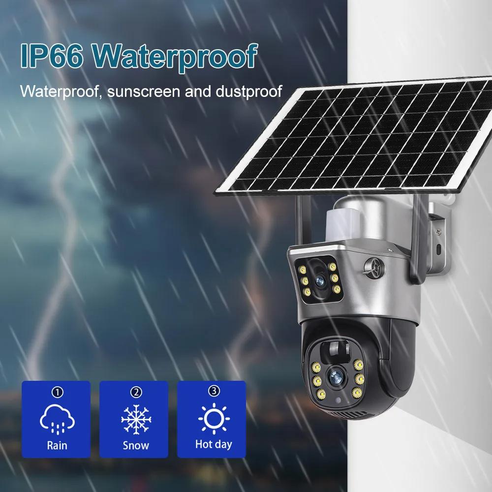 LS VISION Kamera solarna 4K 8MP 4G/WiFi z podwójnym obiektywem i podwójnym ekranem, zasilana bateryjnie, CCTV, wykrywanie ruchu, śledzenie ludzi, kamery monitoringu