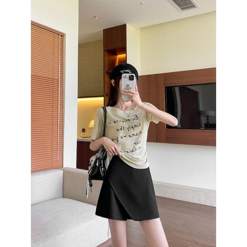 

Брюки-юбка с высокой талией и тонкие для женской весны и лета, новые тонкие шорты-костюм, скрывающие живот XL чёрный