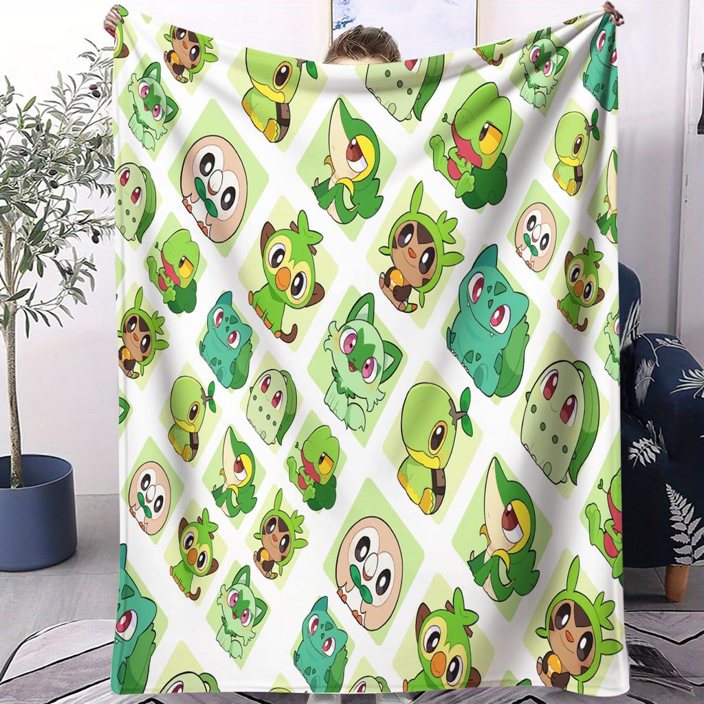 Cute Pokemon Pikachu AllOver Printed Flannel Throw Blanket Gift Winter Warm Blanket for Living Room Sofa Bed Camping Trip
