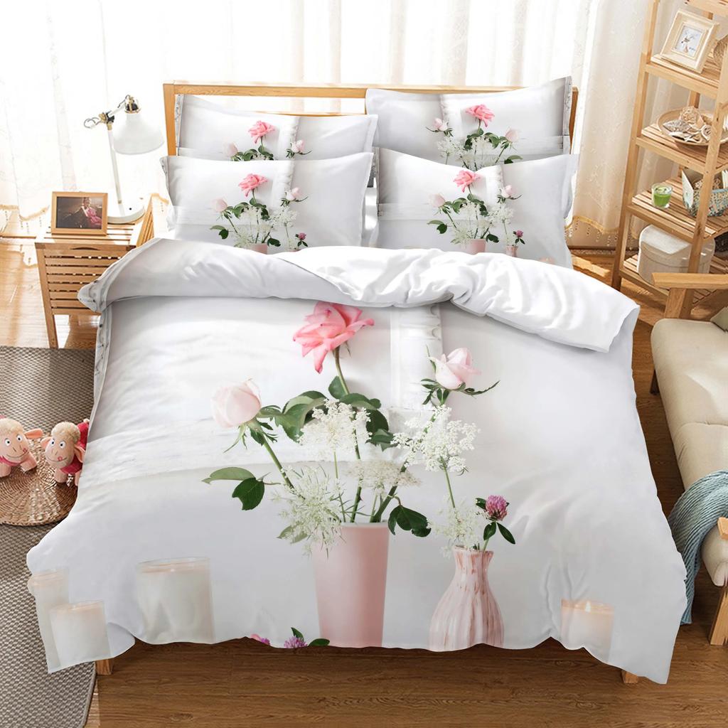 Print Rose Jacquard Flowr Bedding Set  Bed Sets For Girl King Size Comforter Sets Cover Home Textile Wedding Marry Duvet Cover