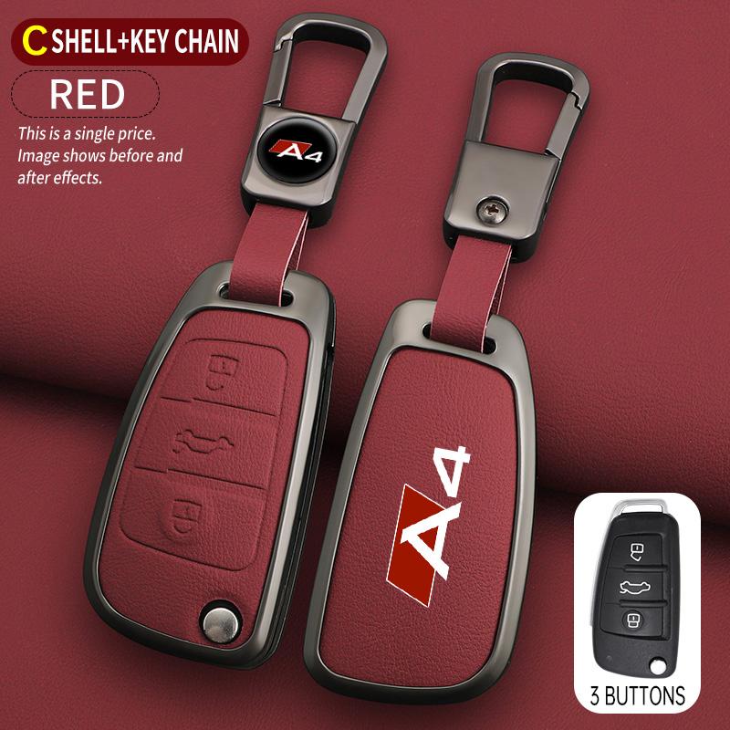 

Zinc Alloy Leather Car Remote Key Cover Case for A4 b6 b7 b8 b9 Protection Shell Fob Keychain Keyless Interior Accessories
