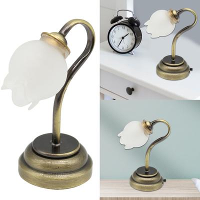 1/12 Dollhouses Miniature LED Desk Lamp with Flower Shade Elegant Table Light Dollhouses Furniture Decoratvie Accessory