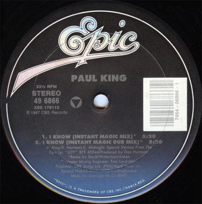 12inch Record PAUL KING - I Know 496866 Epic 1987 US Dance & Electronica Used