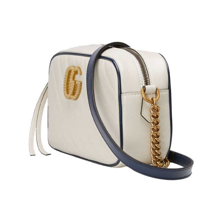 Gucci GG Marmont White Leather Chevron Quilted Camera Crossbody Bag For Women Daily Use