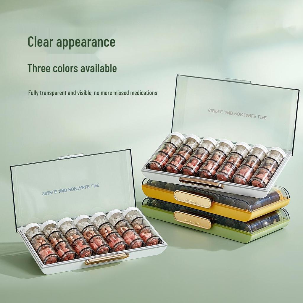 Portable Weekly Pill Organizer: Large-Capacity 7-Day Dispenser with Daily Medication Reminder and Pill Splitter for Three Meals