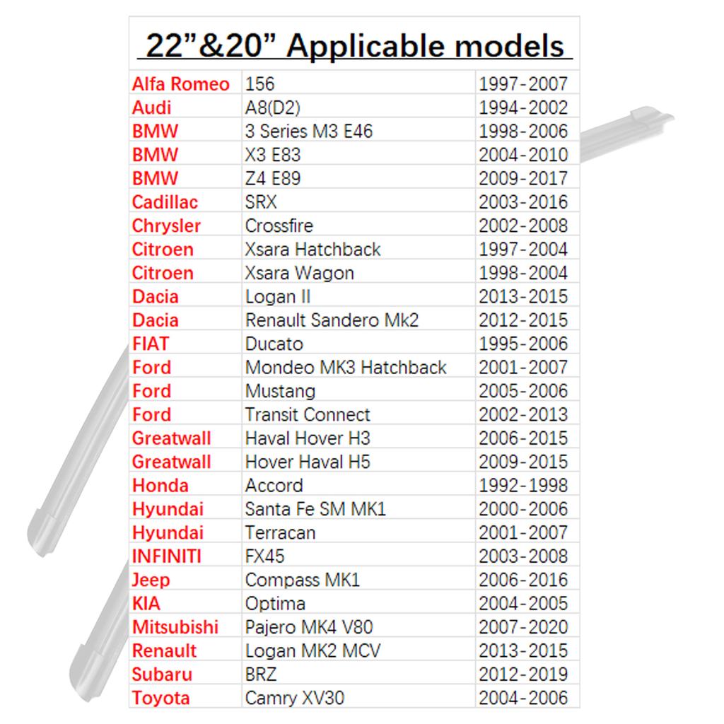 OEM-Qualität, Premium-Ganzjahres-Auto-Frontscheibenwischerblätter, 55,9 cm + 50,8 cm, J-Haken, U-Typ, universell für FIAT, Ford, Honda, Hyundai, KIA, Subaru, Toyota