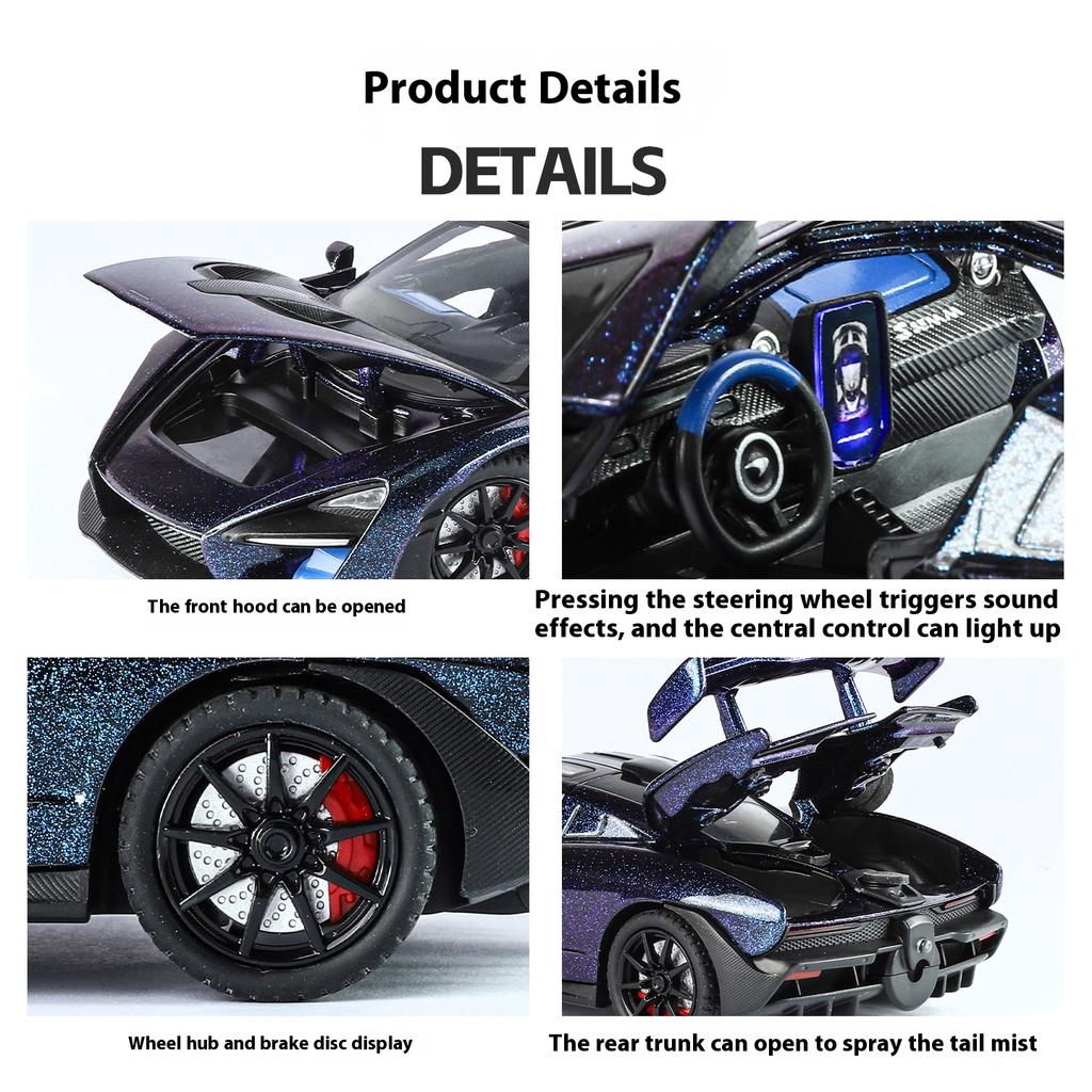 1/24 McLaren Senna Spray Sports Car Model Simulation Sound and Light Car Model Ornament Boy Gift Halloween Toys