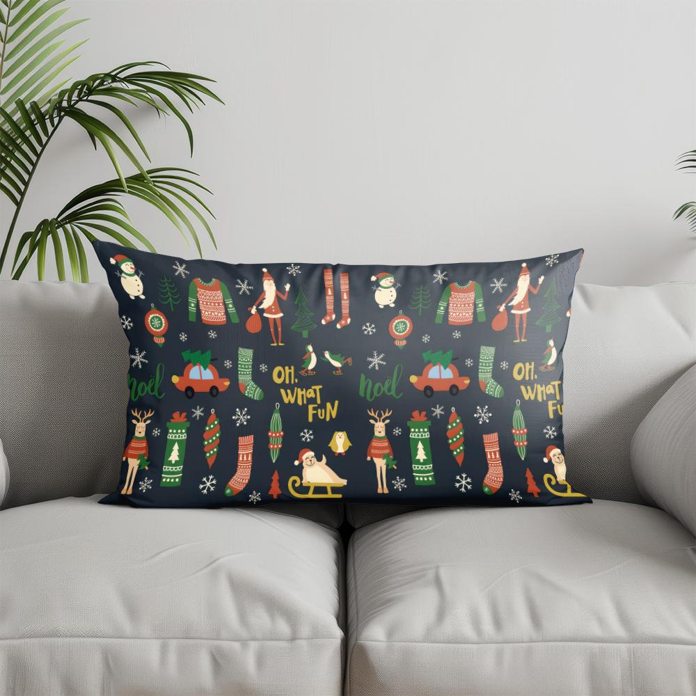 Home Decor Merry Christmas Reindeer Pillow Cover Suitable For Sofa Bedroom Car Pillow Cover Cushion Rectangular Back Cushion