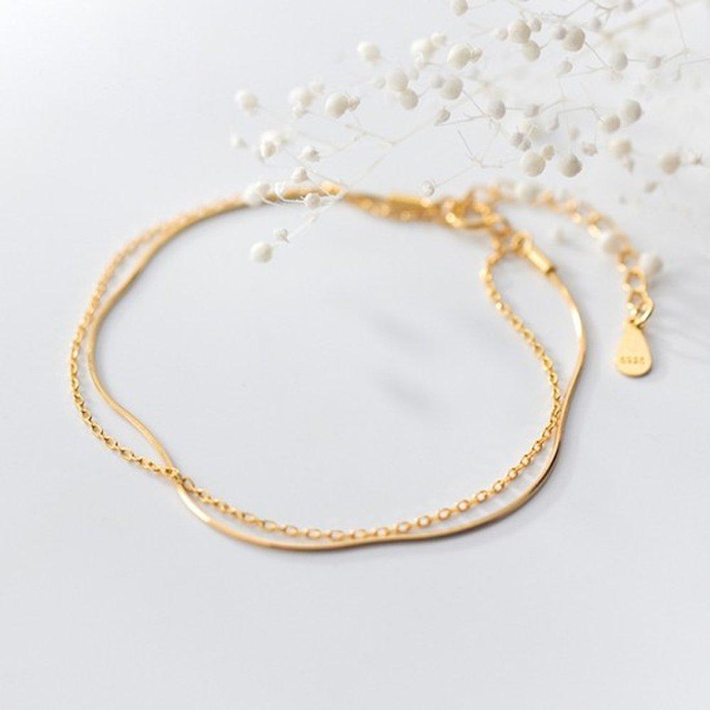 Hermosa J W020 Silver 925 Silver Bracelet Silver Bracelet Gold 14K Bracelet Two-Line Layered Bracelet