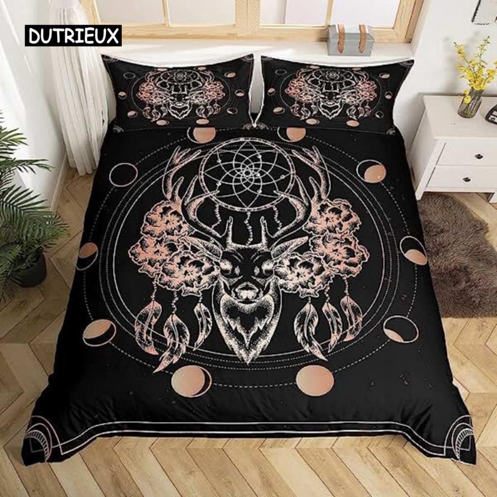 Boho Duvet Cover Dreamcatcher Rustic Floral Mandala Galaxy Duvet Cover Set Bohemian Native Ethnic Exotic Customs for Decorative