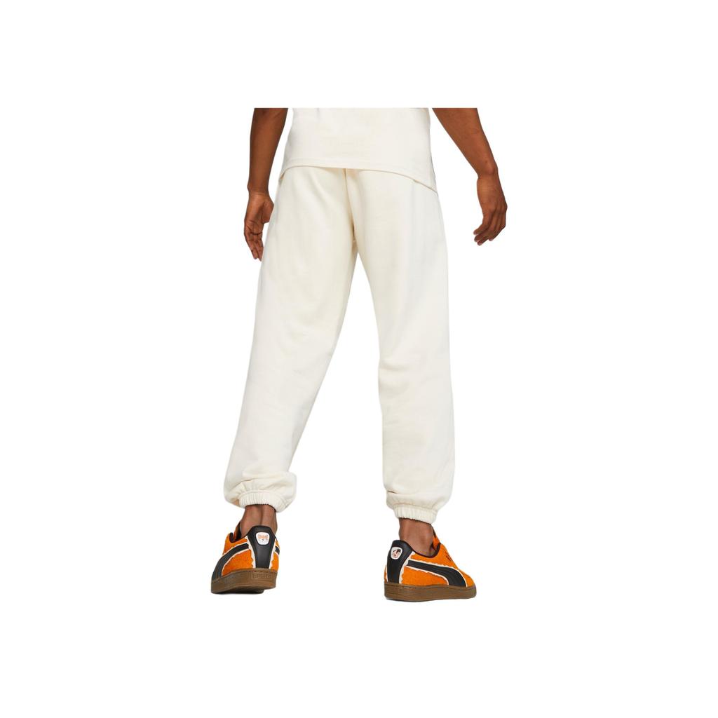 Puma X The Smurfs Collaboration Letter Cartoon Embroidery Lace-Up Elastic Cuffed Knitted Sports Pants Men Pants Beige 622193-99