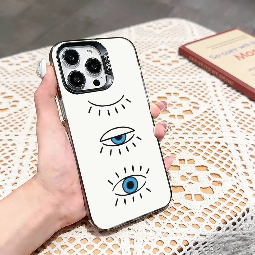 Lucky Eye Blue Evil Eye Print Phone Case For iPhone 17,16,15,14,13,12,11 Plus,Pro Max,XS,Colored silver phone case iPhone15pro