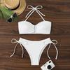 Sexy Bikini-Set mit Kordelzug an der Seite, High Waist, 2026, Damen, Blau Schwarz, Metall V-Bügel, Push-Up-BH, Badeanzug, Strandbadeanzug, Bademode