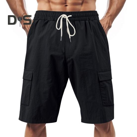 Pantaloni scurți de vară pentru bărbați, de culoare solidă, ocazional, în stil obișnuit, cu curele elastice, șnururi, respirabili