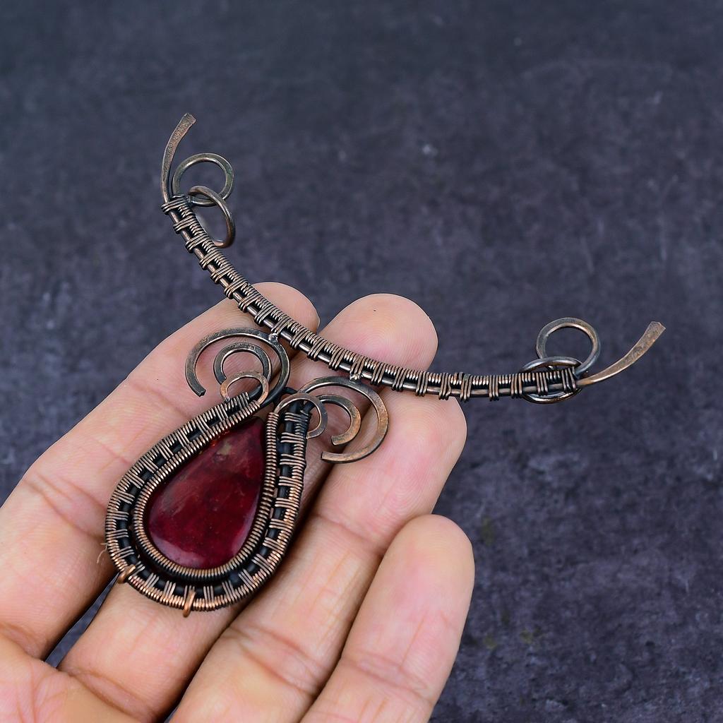 Natürlicher Roter Labradorit Edelstein Kupferdraht Wickel Schmuck Halskette 18" d5M10