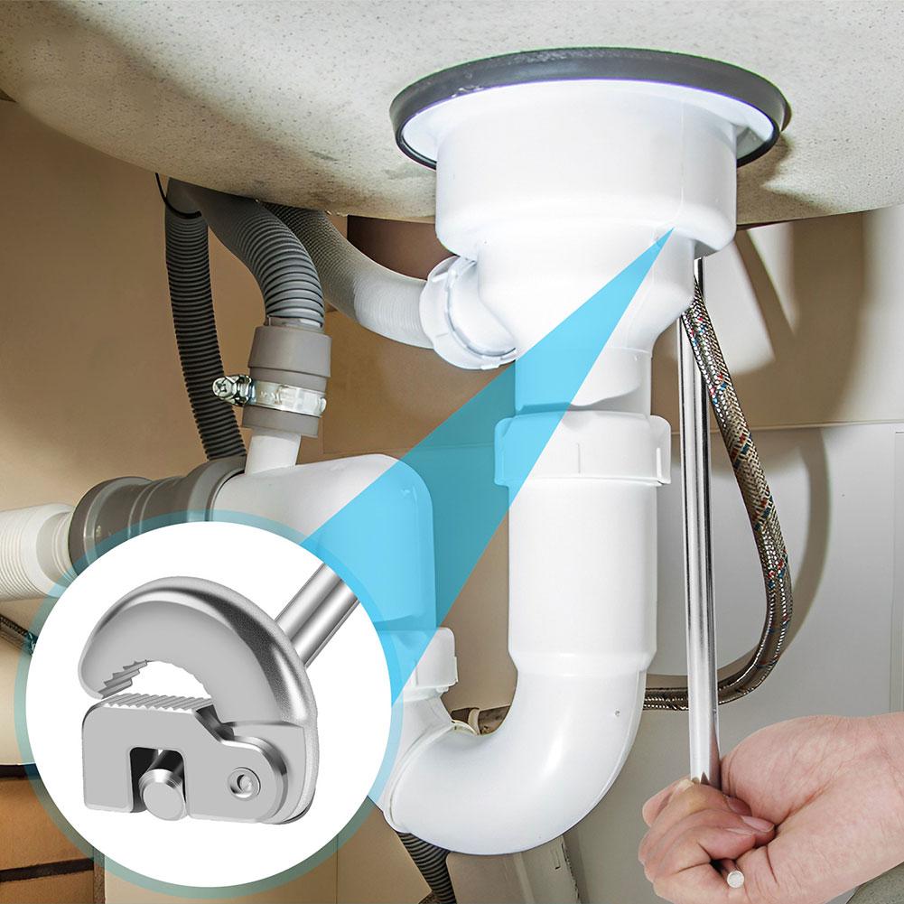 11inch Adjustable Basin Wrench Tap Nut Spanner Faucet Wrench Sink Faucet Wrench for Fixing Back and Union Nuts Under Sink argento
