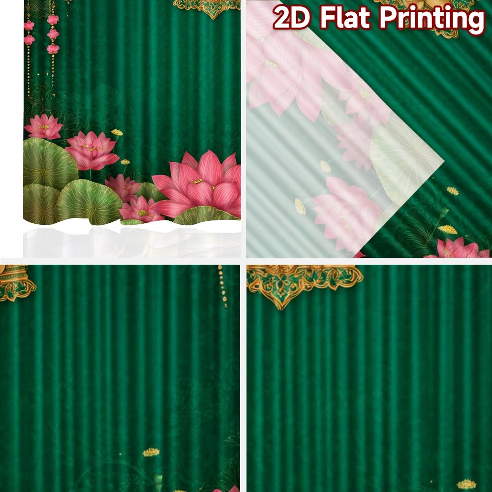 2D Flat Printing 2pcs Curtain Party Curtain Diwali Ganesh Lotus Decoration Digital Printed Polyester Drapes All Season Party &