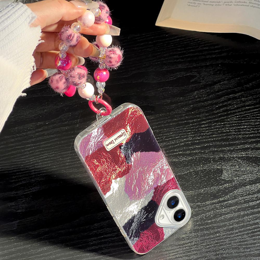 Bracelet Chain Painted Phone Case For iPhone 16 11 12 13 14 for 12 14 16 Pro 14 16 Pro Max Cute Pattern Hard Cover With Lanyard
