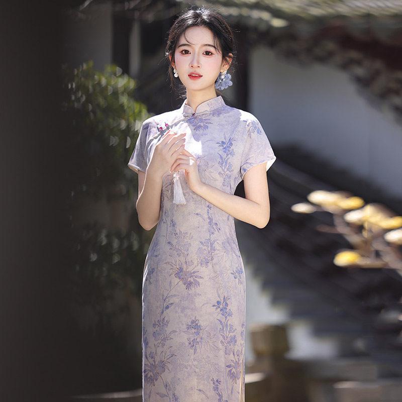 Purple National Style New Chinese Daily Suzhou Long Cheongsam Improved Young 1011 New Women's High Sense Summer
