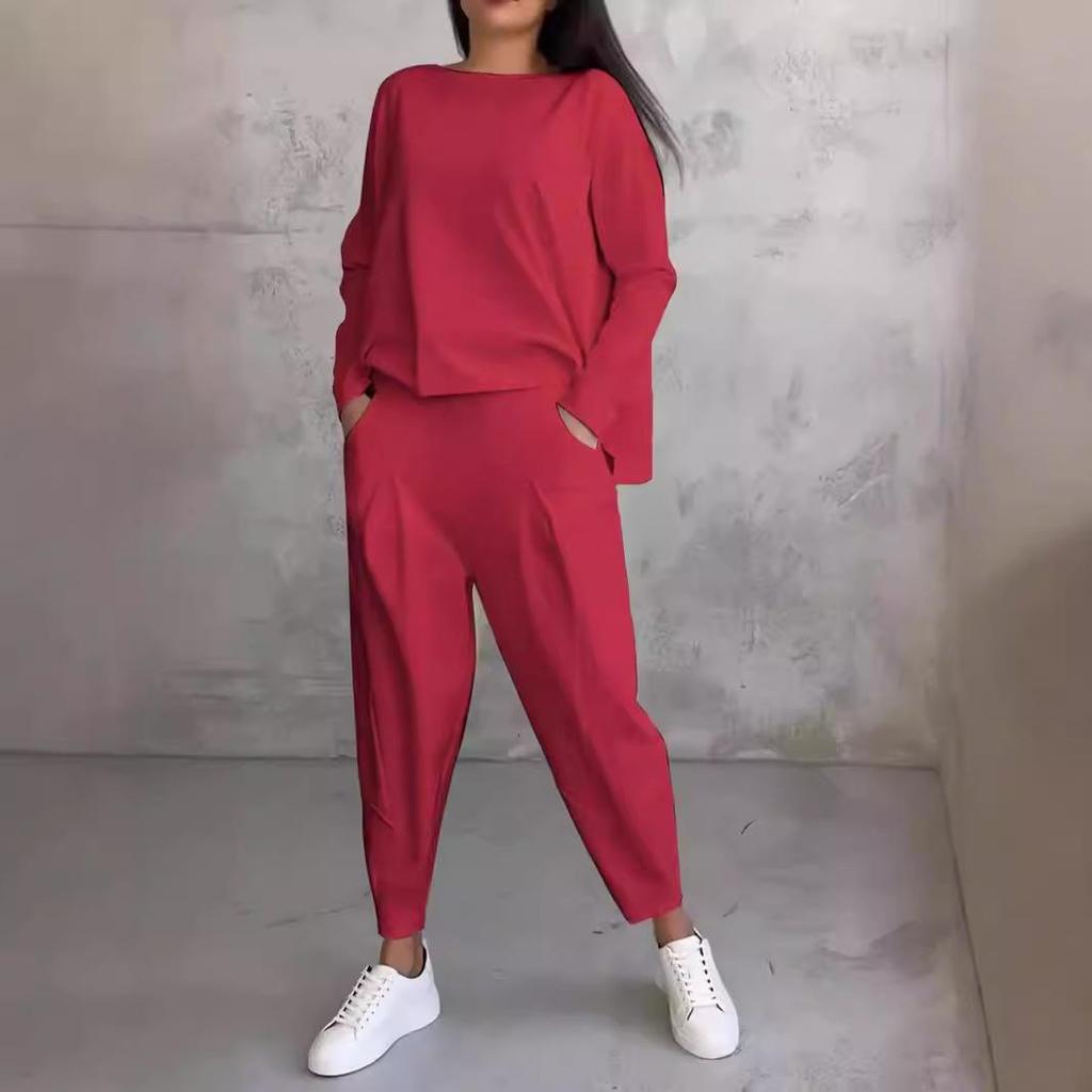 2024 Women's Solid Color Casual Round Neck Long Sleeve Top