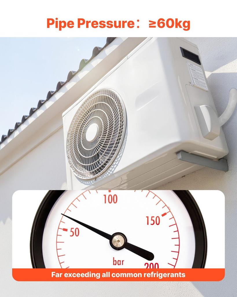 30.5m Mini Split Line Set, 9.5 & 15.9mm OD AC Copper Tubing Pipe, 3/8 White PE Thickened Insulated Coil with Flared Nuts, Strapping Tapes, for Mini