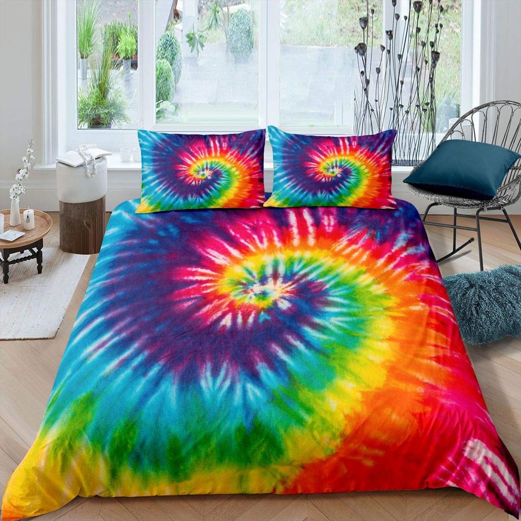 Psychedelic Swirl Duvet Cover Set For Kids Adults Fractal Art Comforter Cover Girls Abstract Artwork Circle Floral Bedding Set