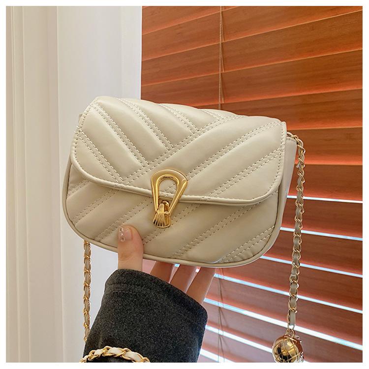 2025 lock new diamond chain casual embroidery thread small gold ball single shoulder crossbody small square women's bag