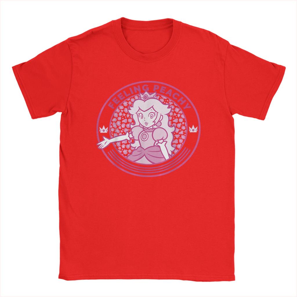 Super Marios Princess Peach Feeling Peachy Cheetah T Shirts for Unisex Cotton TShirts Crew Neck  Tee Shirt Short Sleeve Tops Party