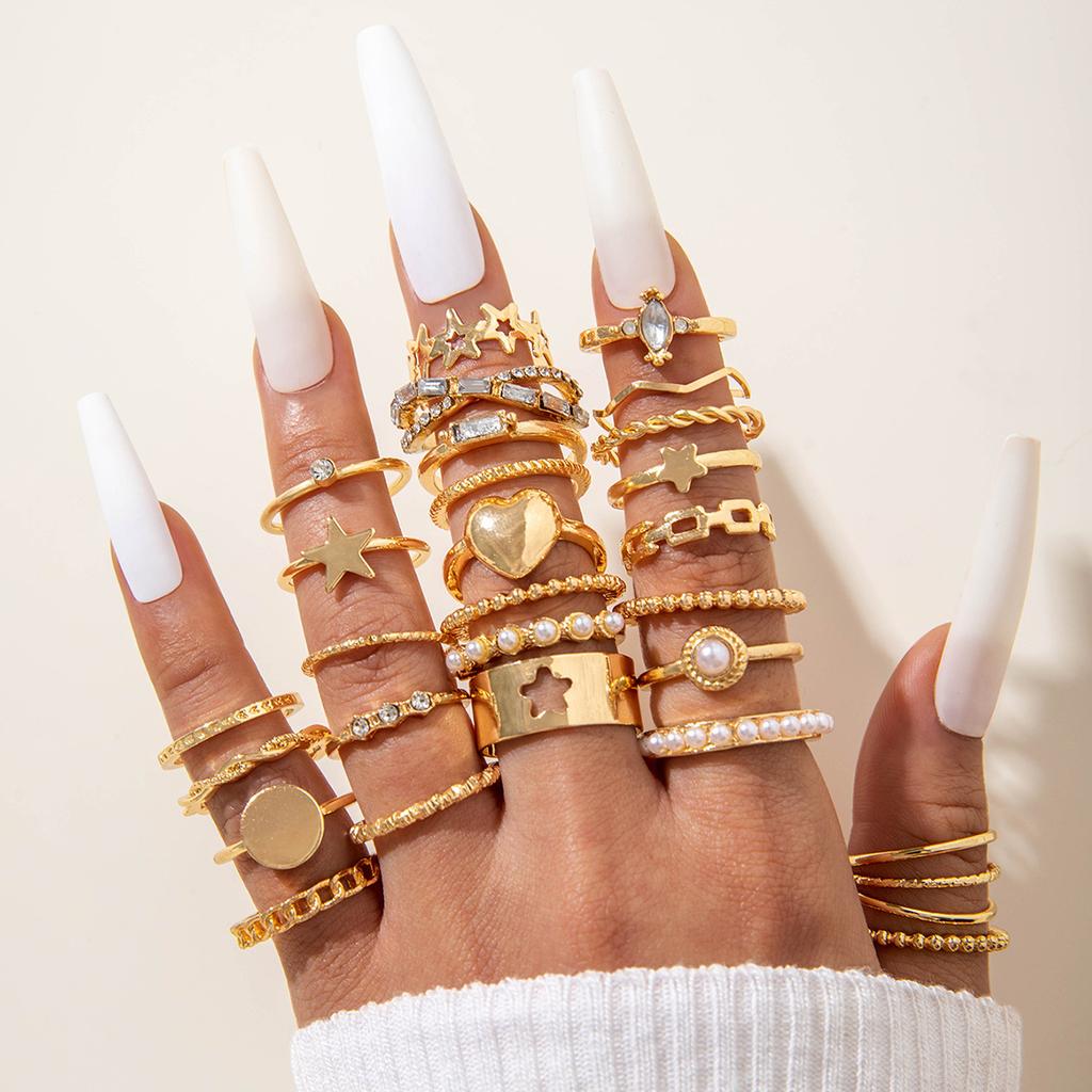 Fashion Jewelry Vintage Carved Sun Feather Cross Black Gemstone Ring Multi-piece Set Set