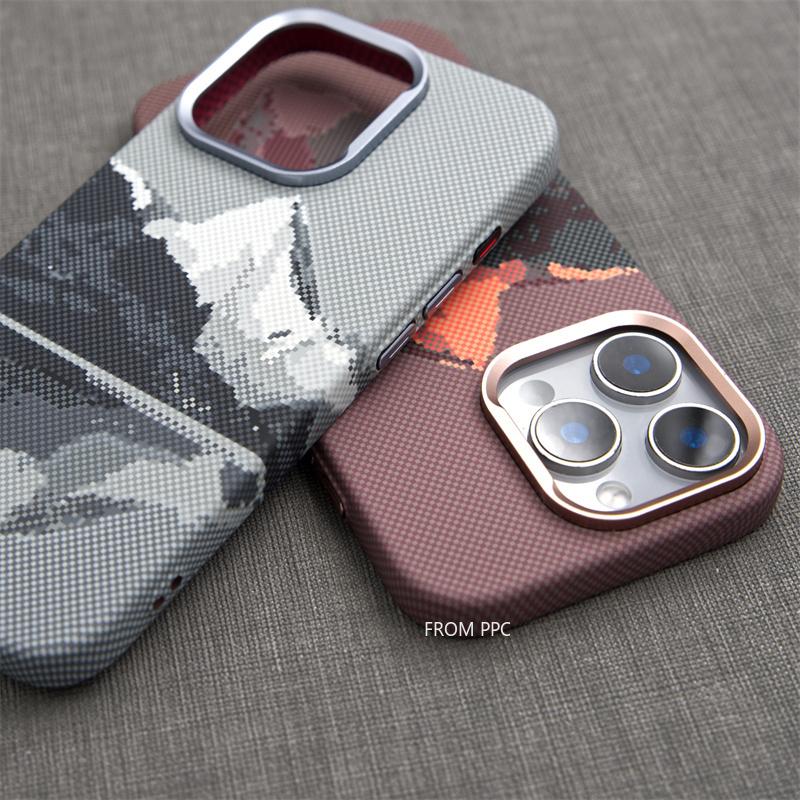 Case Funda for iPhone 16 17 Pro Max 15 Mountain Relief Carbon Color Hard Magnetic Phone Shell Independent Button Protective Hull