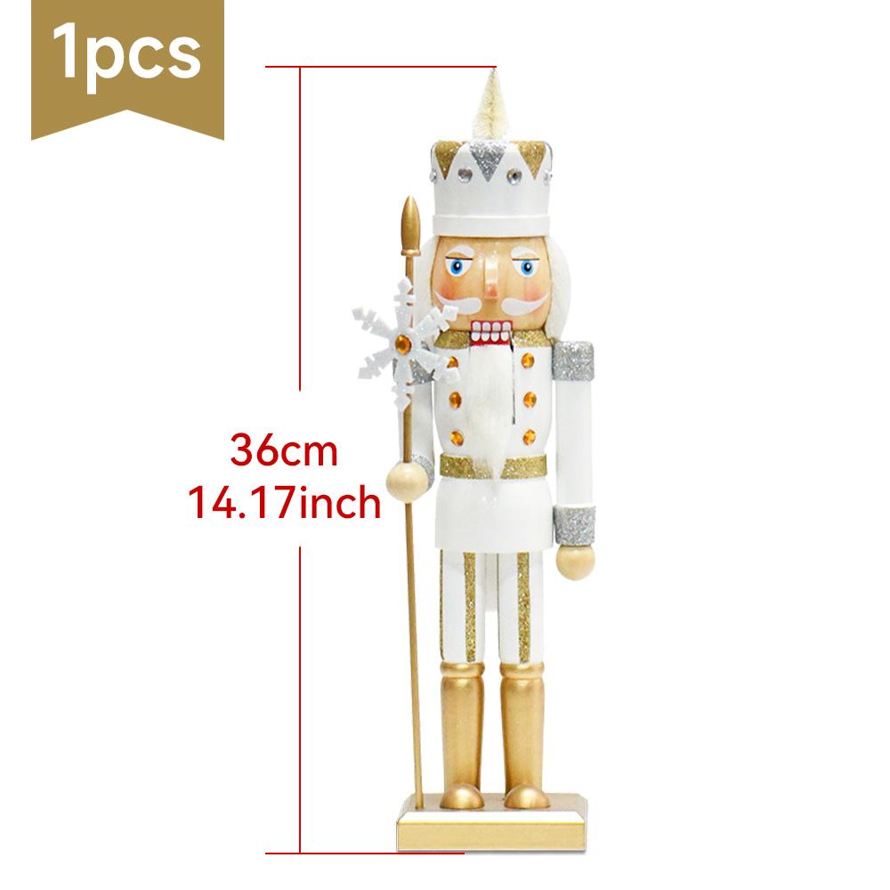 

36CM 1Pcs Nutcracker gold snowflake walnut soldier solid wood Christmas decoration home living room tabletop crafts
