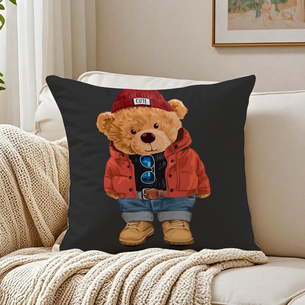 Orso Preppy Americano Moda Carino PPolo Copricuscino Federa Antiacaro Soggiorno Divano Decorazione Cuscino Stanza