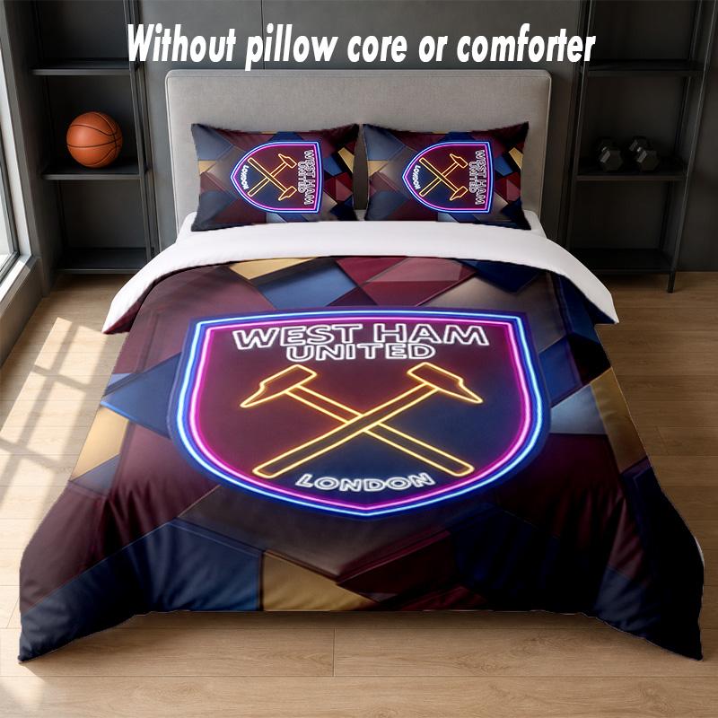 Set Biancheria da Letto West Ham United Football Design 1 Copripiumino + 2 Federe Morbido Traspirante Biancheria da Letto per la Casa