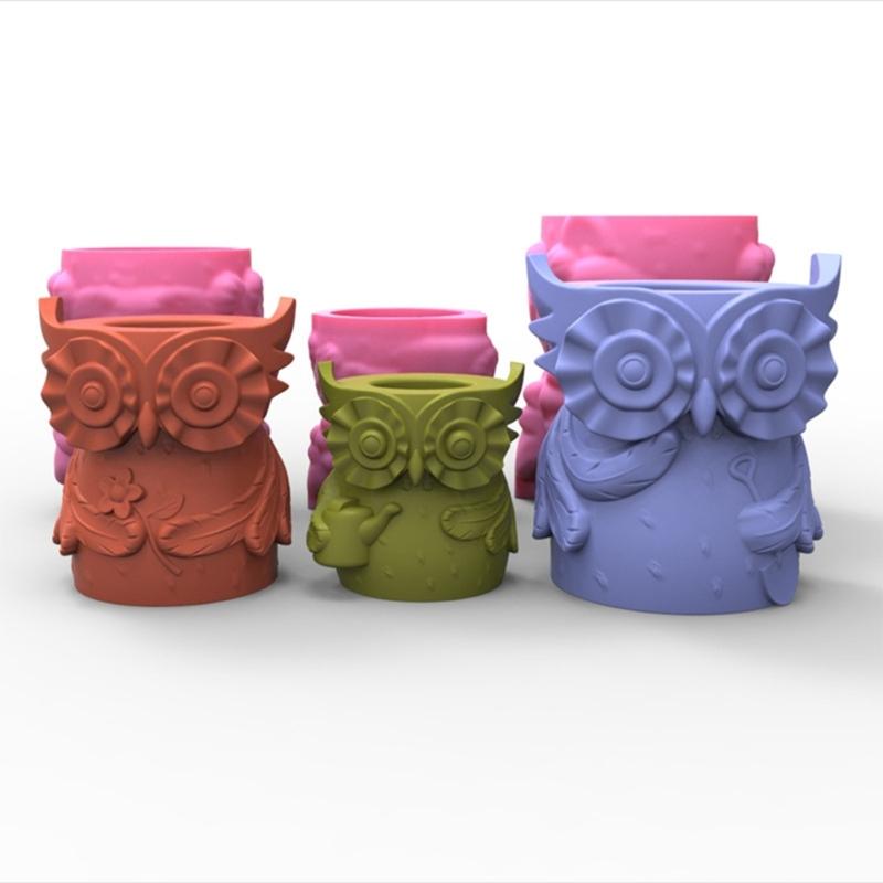 Owl Mom Dad Gypsum Flower Pot Silicone Mold Epoxy Resin Casting Mold Succulent Vase Cement Clay Mold Pen Holder Mold