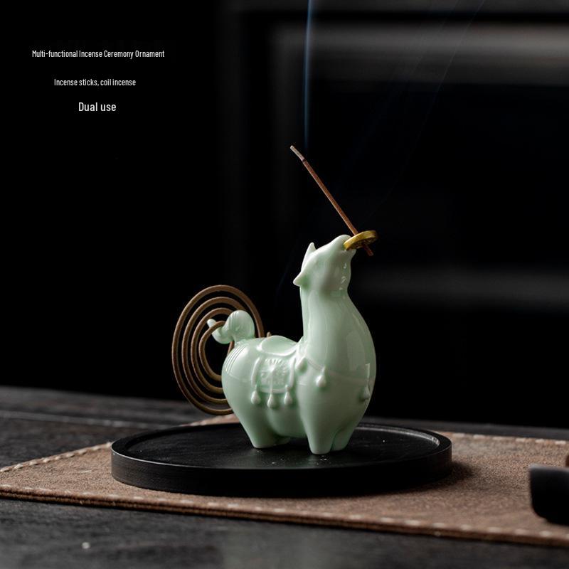 Charming Ceramic Horse Incense Holder: Cute Ornament & Tea Pet for Wealth Attraction