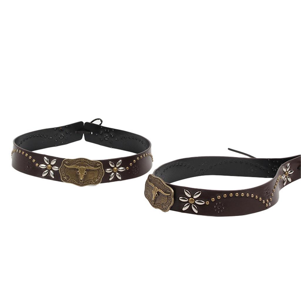Cowboy Hat Band for Adult with Bull Head Buckle Vintage Ethnic Panama Cap Band for Women Men Straw Hat Belt Accessories