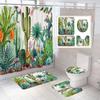 Green Tropical Plant Cactus Bathroom Curtain Polyester Fabric Shower Curtains Pedestal Rug Toilet Cover Bath Mat Set Home Decor