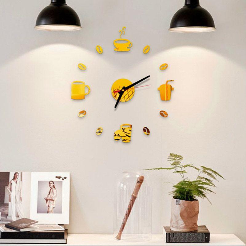 Tasse à café élégante Horloge murale 3D moderne Autocollant Pour Décoration de bar à domicile DIY Élégant