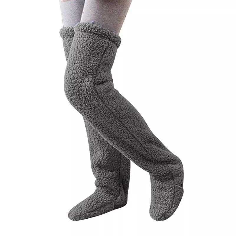 High Sock Knee Slipper Plush Cozy Fuzzy Socks Women Warm Soft Fluffy Thick Gift