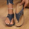 Slippers Women's New Wedge Heel Toe Metal Buckle Decorative Sewing Line Herringbone Slippers