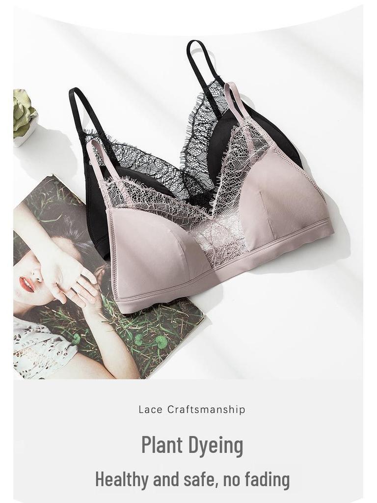 Tangge Women's French Silk Triangle Bra Set for Small Chests