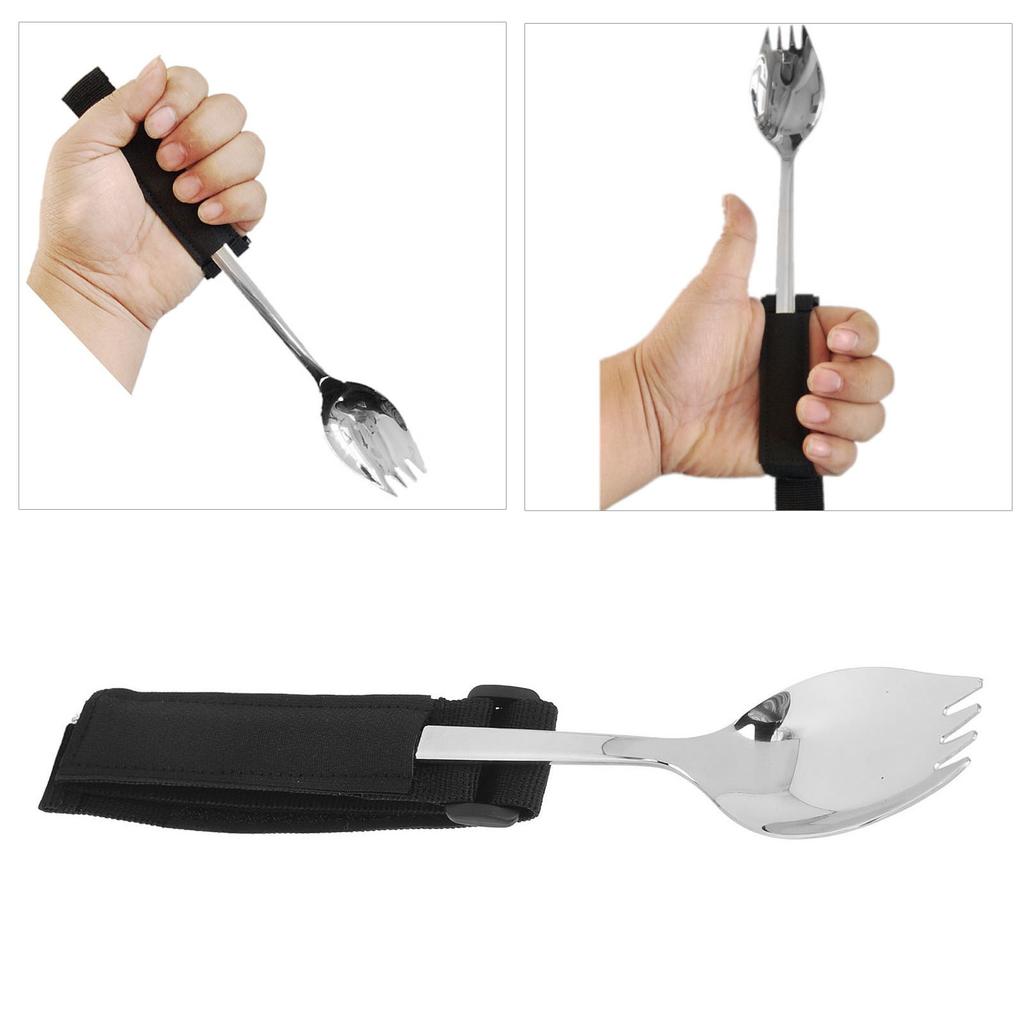 Adaptives Gabel-Löffel-Set gegen Abrutschen, beschwerter Griff, Edelstahl, Besteck für Behinderte mit Riemen für Handzittern, Arthritis