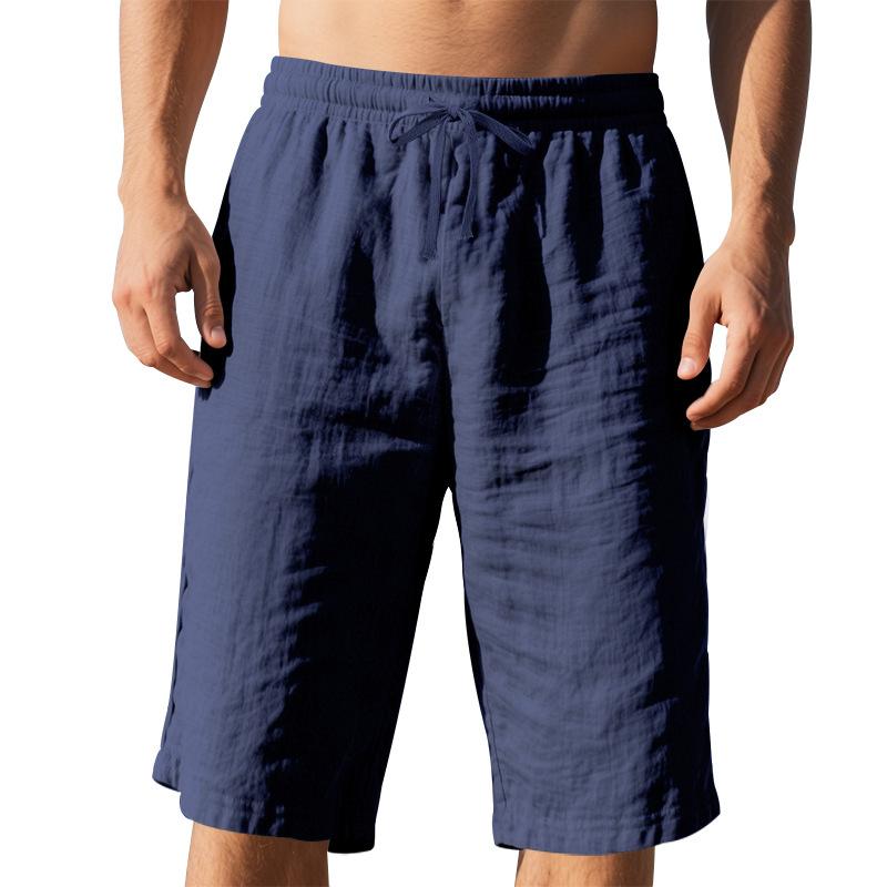 

Літні чоловічі бавовняно-лляні дихаючі шорти Легкі пляжні шорти Повсякденні затишні модні з еластичною талією Чоловічі короткі штани XXXL темно-синього кольору