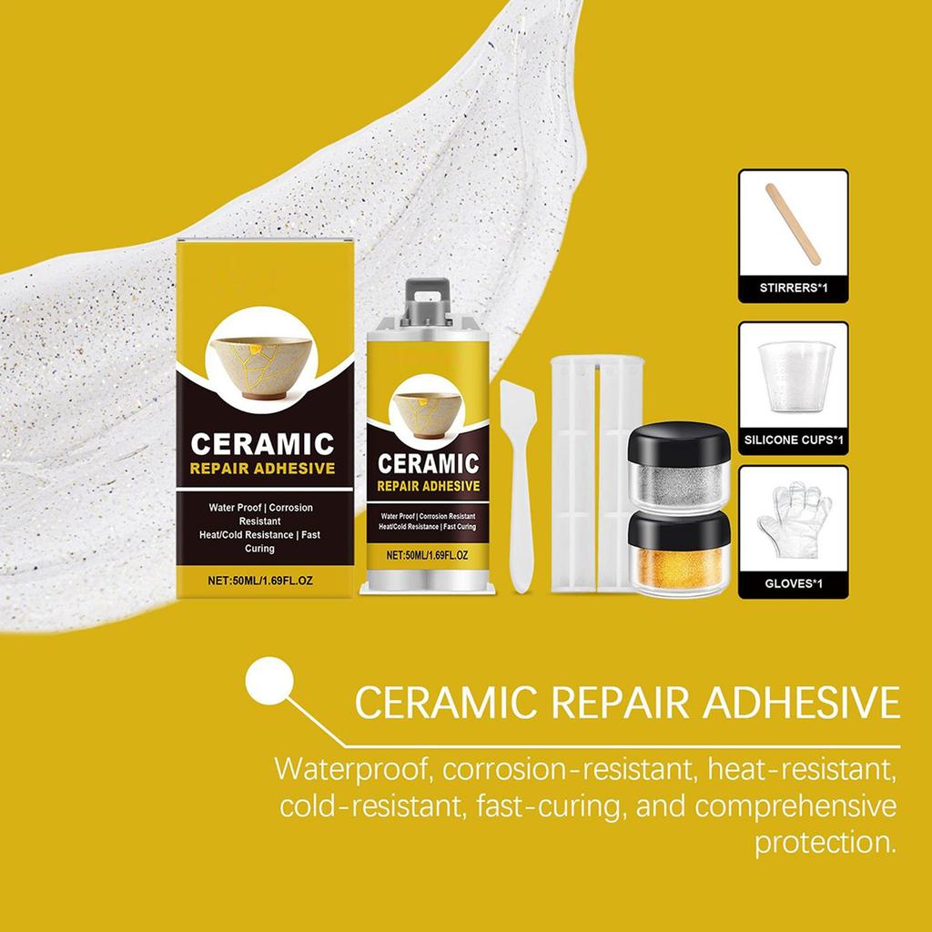 Porcelain Repair Kit Glass Sculptures Repair Gold Adhesive Waterproof Adhesive for Saucers Vases Sculptures Bowl Toilet Plate